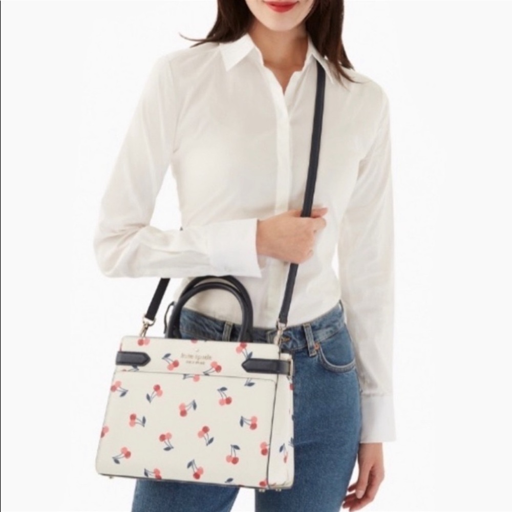Kate Spade Staci Medium Satchel Dancing Cherries Crossbody - Picture 5 of 14